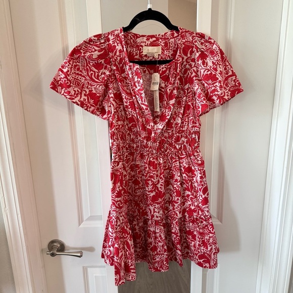 New Anthropology The Somerset Mini Dress Size XSP Color Red Pink - Picture 2 of 7